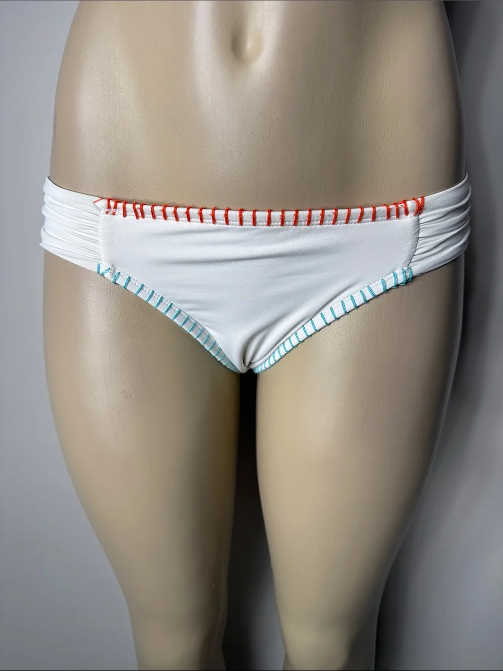 Lucky Brand White Bikini Bottom with Orange and Aqua Topstitching